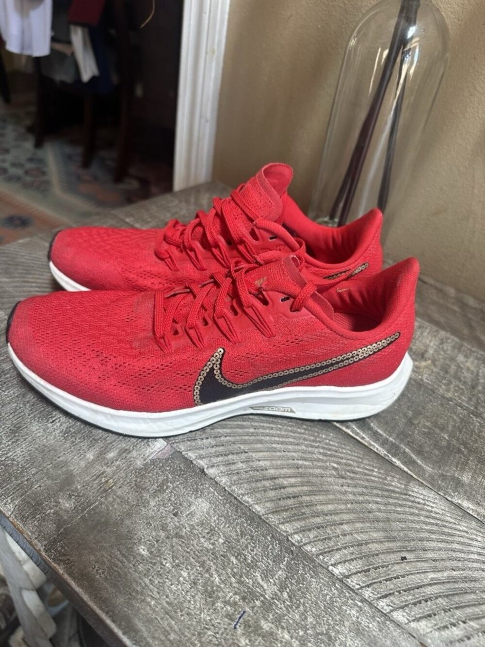 Nike Air Zoom Pegasus 38.5 Glam Dunk Womens Running Shoes  Red/Gold Sz 7.5